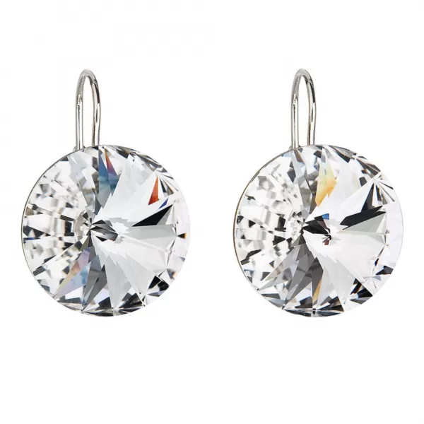 Strieborné náušnice visiace s kryštálmi Preciosa biele okrúhle 31153.1