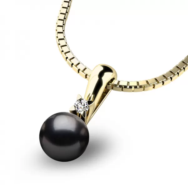 Dámsky prívesok prírodný diamant 0,025 ct perla 10891-ZL-DIA-Čierna