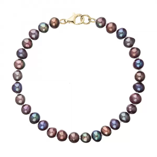 Perlový náramok z riečnych perál so zapínaním zo 14 karátového zlata 923001.3/9260 dk.peacock