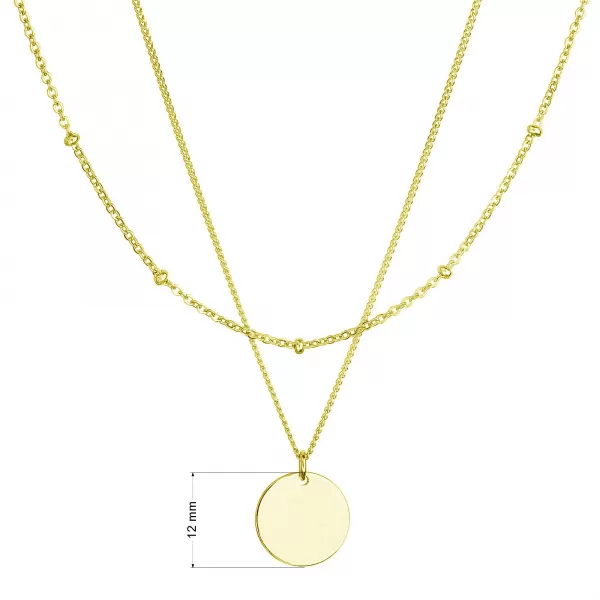 Pozlátený náhrdelník dvojradový s placičkou a retiazkou s guličkami 62002