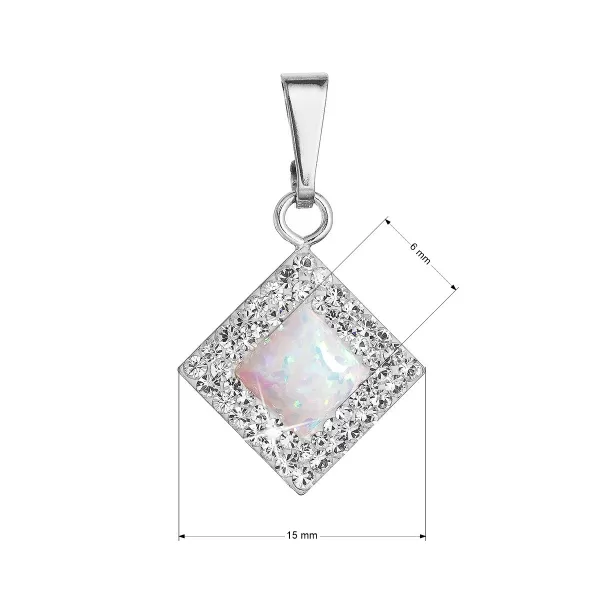 Strieborný prívesok so syntetickým opálom a kryštálmi Preciosa biely kosoštvorec 34260.1 white