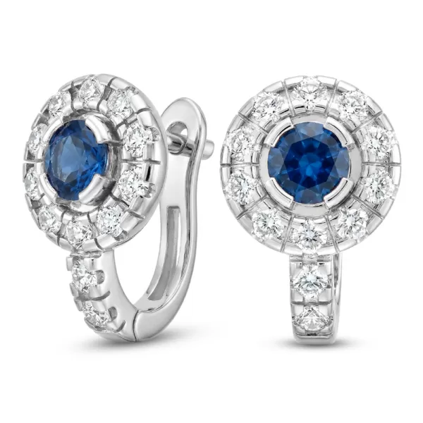 Náušnice biele zlato 585/1000, prírodné diamanty a zafíry, 109015-B-SAF