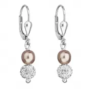 Strieborné náušnice visiace s Preciosa kryštály hnedé okrúhle 31244.3