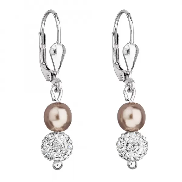 Strieborné náušnice visiace s Preciosa kryštály hnedé okrúhle 31244.3