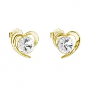 Pozlátené strieborné náušnice pecka s kryštálmi Swarovski biele srdce 31259.1