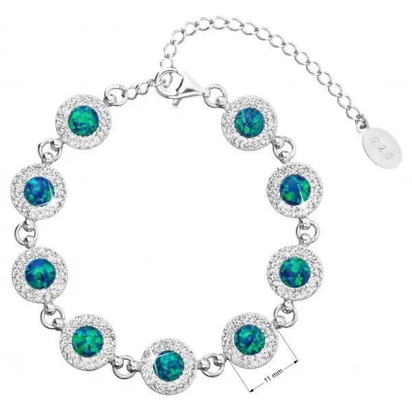 Strieborný náramok so syntetickým opálom a kryštálmi Preciosa zelený 33105.1