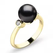 Dámsky prsteň zo žltého zlata 585/1000 prírodný diamant 0,054 ct perla a diamanty 10867-ZL-FW-Black
