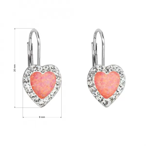 Strieborné náušnice čalúnenia so syntetickým opálom oranžovým srdcom 31319.1 Koral