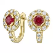 Náušnice žluté zlato 585/1000, přírodní diamanty a rubíny, 109015-ZL-RUB