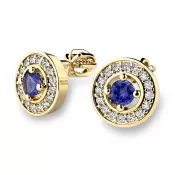 Náušnice žlté zlato 585/1000, prírodné diamanty a tanzanity, 10921-ZL-TAN