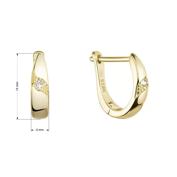 Pozlátené strieborné náušnice kruhy so zirkónom v bielej farbe 11460.1