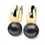 Náušnice žlté zlato 585/1000, prírodné diamanty 0,032ct, prírodné perly 10988ZL-DIA-Black