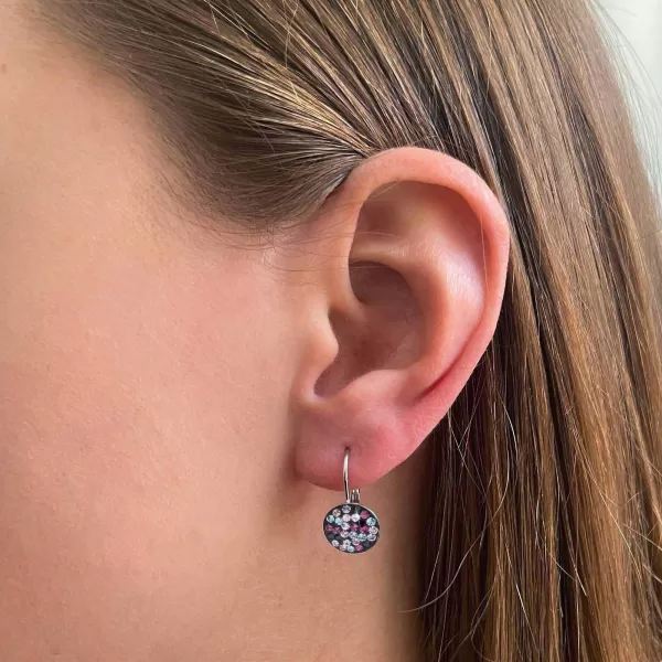 Strieborné náušnice visiace s kryštálmi Swarovski fialové jemné 31315.3 magic violet