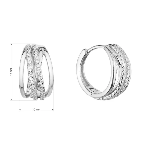 Strieborné náušnice kruhy so zirkónmi v bielej farbe 11462.1