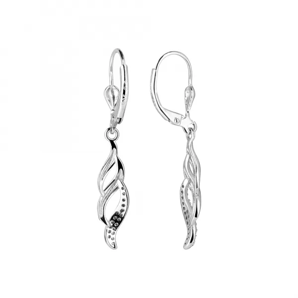 Strieborné náušnice visiace so zirkónmi bielej vlnky 11550.1 crystal