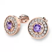 Náušnice ružové zlato 585/1000, prírodné diamanty a ametysty, 10921-CV-AME