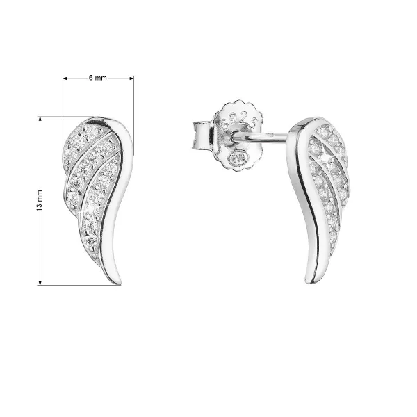 Strieborné náušnice kôstky so zirkónmi biela krídla 11440.1