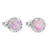 Strieborné náušnice kôstky so syntetickým opálom a Preciosa kryštály ružové okrúhle 31217.1 lt.rose