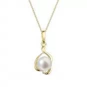 Zlatý 14 karátový náhrdelník s bielou riečnou perlou a briliantom 92PB00052