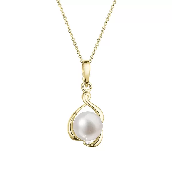 Zlatý 14 karátový náhrdelník s bielou riečnou perlou a briliantom 92PB00052