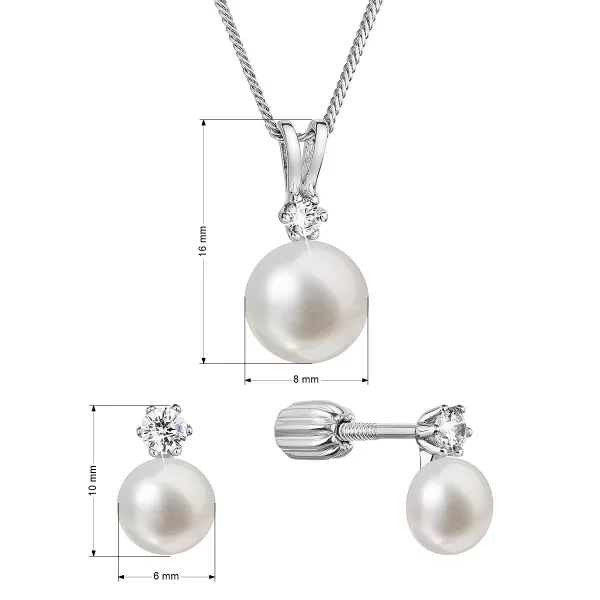 Perlová súprava so zirkónmi a bielou riečnou perlou 29077.1B
