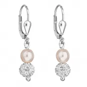Strieborné náušnice visiace s Preciosa kryštály ružové okrúhle 31244.3