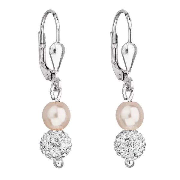 Strieborné náušnice visiace s Preciosa kryštály ružové okrúhle 31244.3