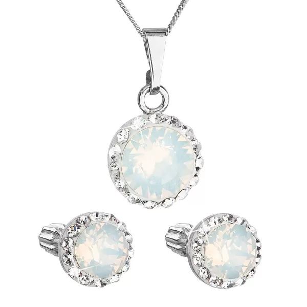 Súprava šperkov s kryštálmi Swarovski náušnice, retiazka a prívesok biele opálové okrúhle 39352.7