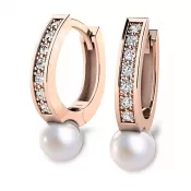 Náušnice žlté zlato 585/1000, prírodné diamanty 0.210ct, prírodné perly 109011-CV-DIA-FW