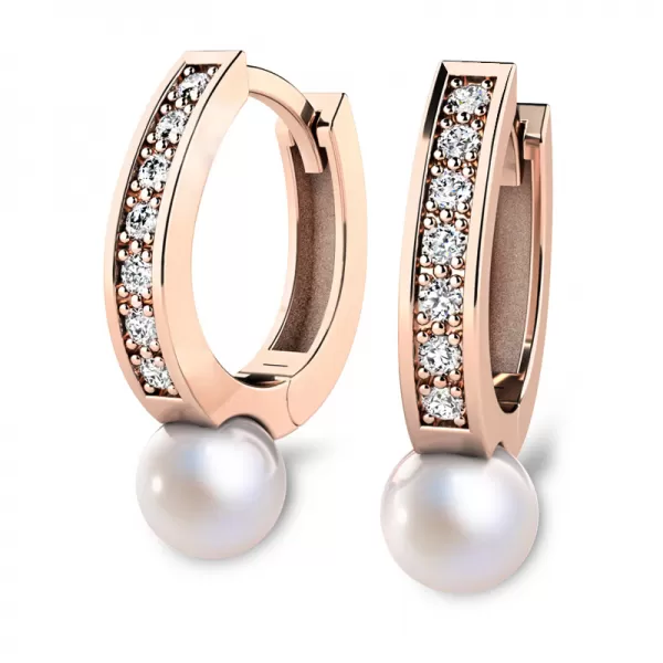 Náušnice žlté zlato 585/1000, prírodné diamanty 0.210ct, prírodné perly 109011-CV-DIA-FW