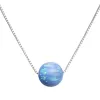 Strieborný náhrdelník so syntetickým opálom svetlo modrý okrúhly 12044.3 lt.blue