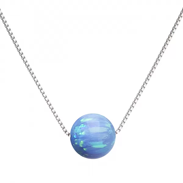 Strieborný náhrdelník so syntetickým opálom svetlo modrý okrúhly 12044.3 lt.blue