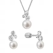 Perlová súprava so zirkónmi a bielou riečnou perlou 29062.1B