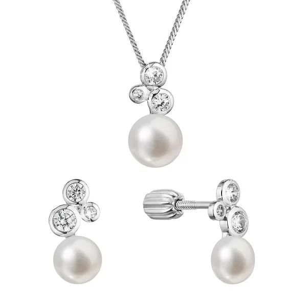 Perlová súprava so zirkónmi a bielou riečnou perlou 29062.1B