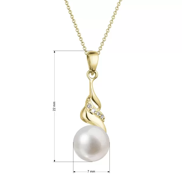 Zlatý 14 karátový náhrdelník s bielou riečnou perlou a briliantmi 92PB00054