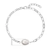 Strieborný náramok retiazka s očkami a jednou oválnou perlou 23026.1