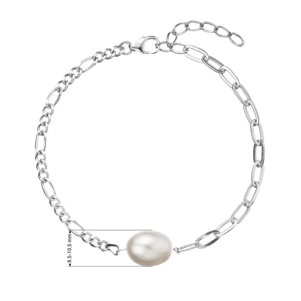 Strieborný náramok retiazka s očkami a jednou oválnou perlou 23026.1
