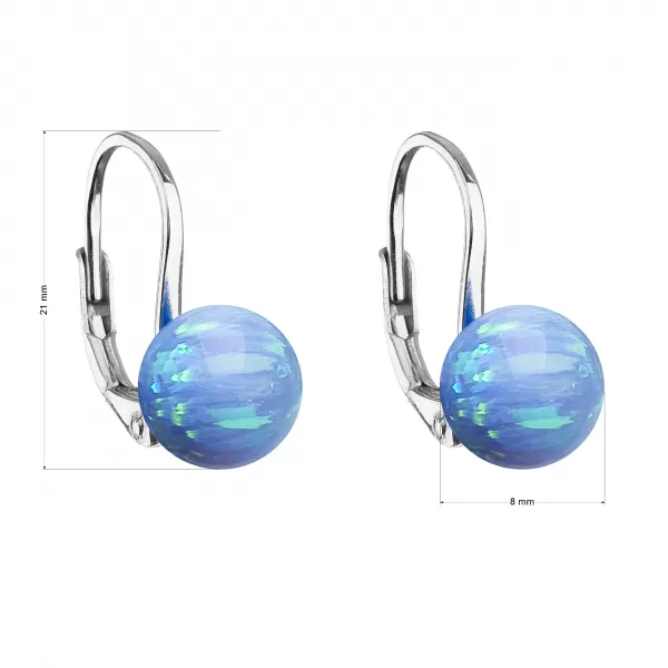 Strieborné visiace náušnice so syntetickým opálom svetlomodré okrúhle 11245.3 lt.blue