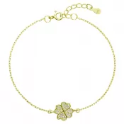 Pozlátený náramok s bielymi zirkónmi štvorlístok 13008.1
