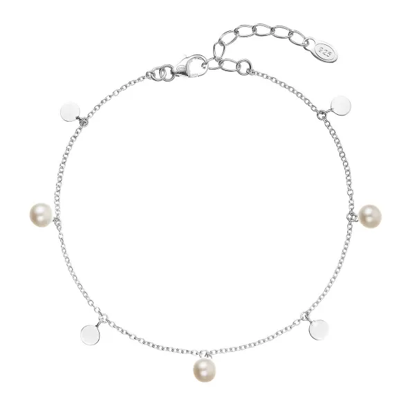 Strieborný náramok tri perličky striedavo so striebornou placičkou 23027.1
