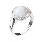 Strieborný prsteň so syntetickým opálom a kryštálmi Preciosa biely 35060.1