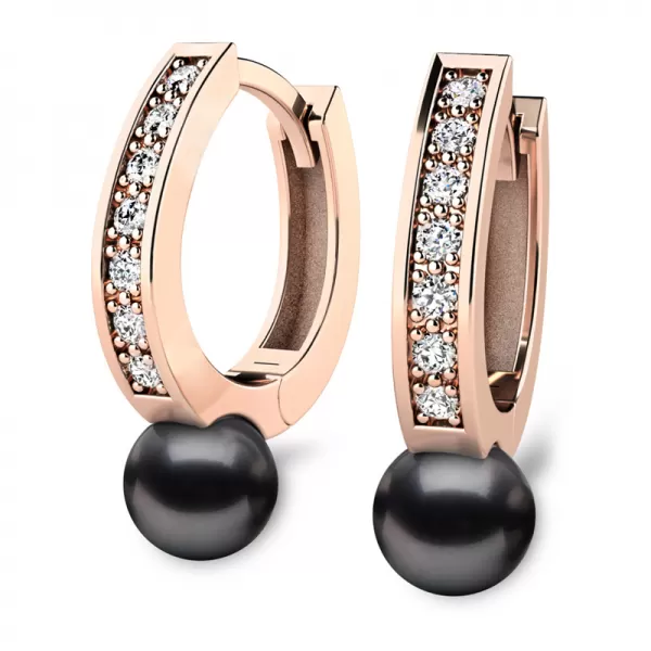 Náušnice biele zlato 585/1000, prírodné diamanty 0.210ct, prírodné perly 109011-CV-DIA-Black