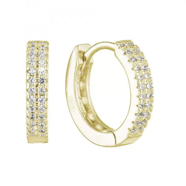 Pozlátené strieborné náušnice kruhy so zirkónmi v bielej farbe 11238.1