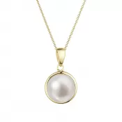 Zlatý 14 karátový náhrdelník žlté zlato s bielou riečnou perlou 92P00053