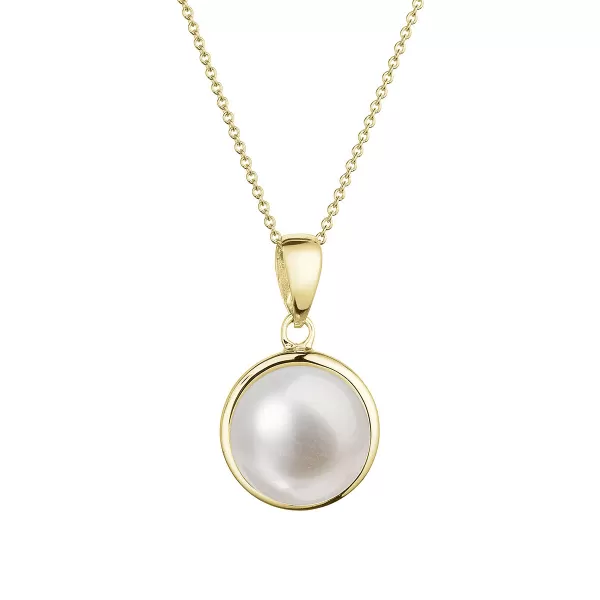 Zlatý 14 karátový náhrdelník žlté zlato s bielou riečnou perlou 92P00053