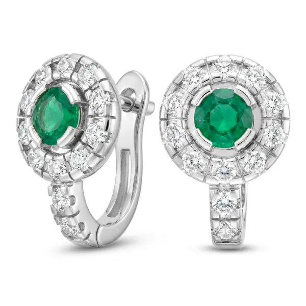 Náušnice biele zlato 585/1000, prírodné diamanty a smaragdy, 109015-B-SMAR