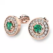 Náušnice ružové zlato 585/1000, prírodné diamanty a smaragdy, 10921-CV-SMAR