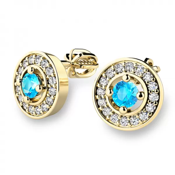 Náušnice žlté zlato 585/1000, prírodné diamanty a topazy, 10921-ZL-TPZ