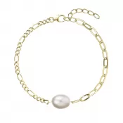 Pozlátený strieborný náramok retiazka s očkami a jednou oválnou perlou 23026.1