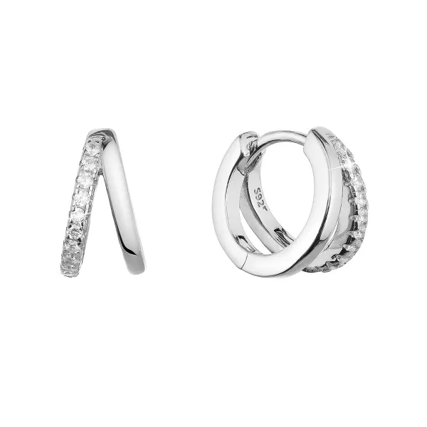 Strieborné náušnice krúžky so zirkónmi v bielej farbe 11442.1